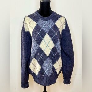 Men’s Vintage Christopher Hayes Irish Shetland Wool preppy Blue argyle sweater S